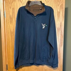 Blue Quarter-Zip Pullover with Embroidered Duck